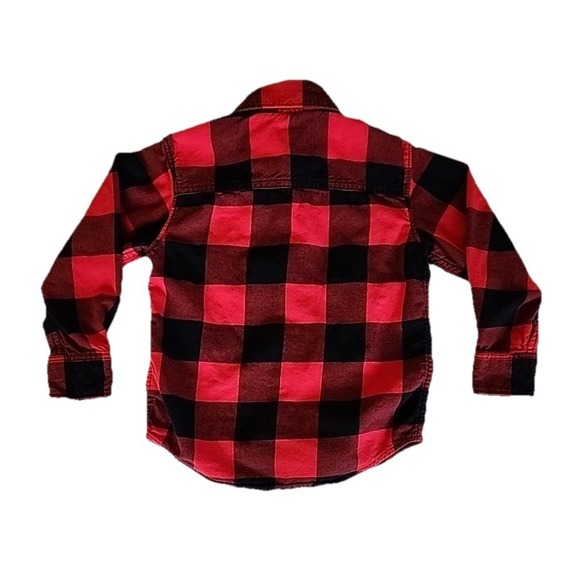 Carters Flannel Button Up Shirt Buffalo Plaid Red Black Toddler Boy 4T - Picture 2 of 7